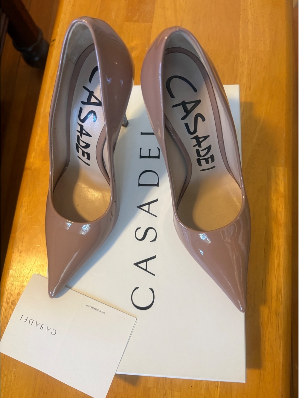 Casadei Tiffany Sandstone Patent Leather Pointed Toe Pumps Size 35